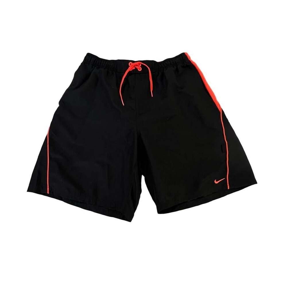 Nike Men's Black and Neon Orange Swim Trunks Shorts Size L